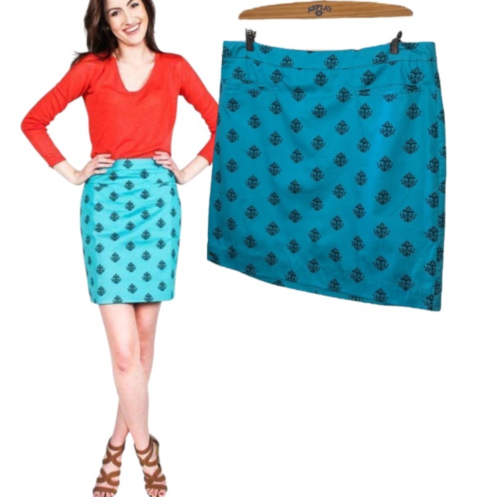 Hatley Aqua Turquoise Thistle Cotton Skirt Size 14